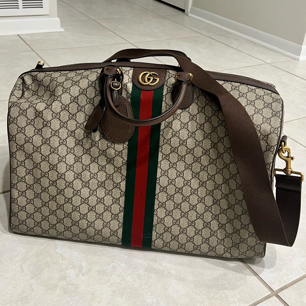 Gucci Savory Large Duffle Bag Beige and Ebony Supreme Pattern Print